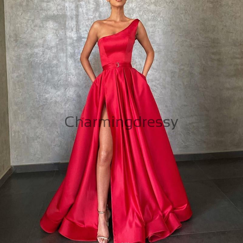 red modest prom dress