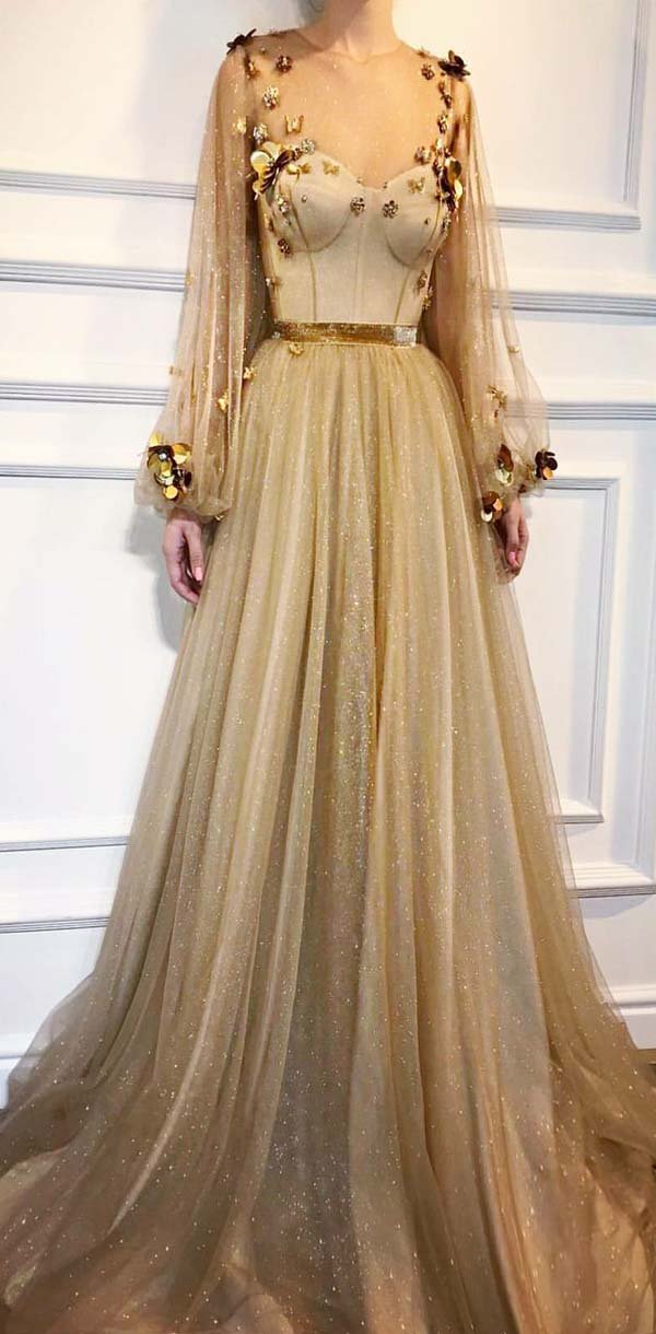 gold long sleeve party dress