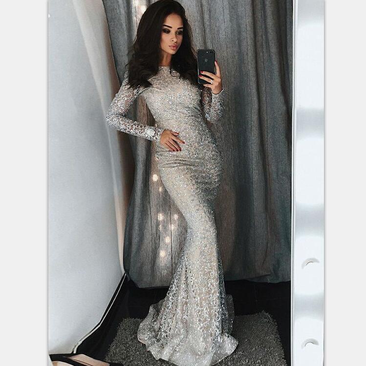 sparkly long sleeve prom dress