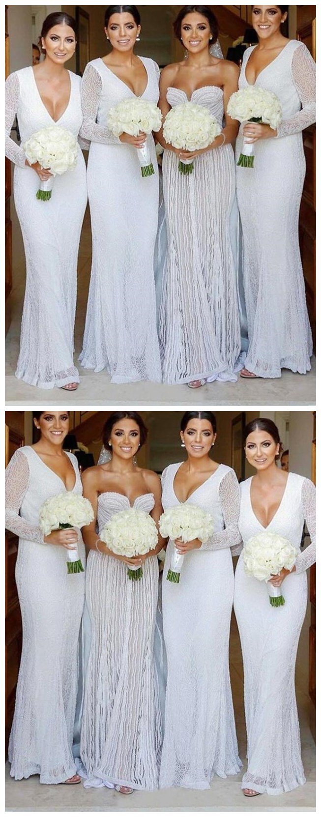 long sleeve white bridesmaid dresses