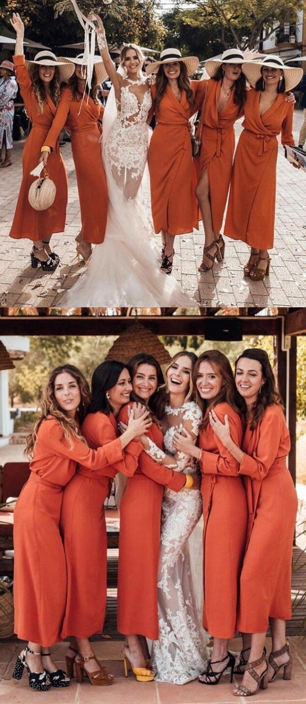 soft orange bridesmaid dresses