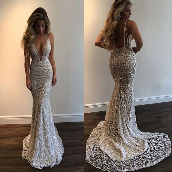 deep v neck mermaid dress