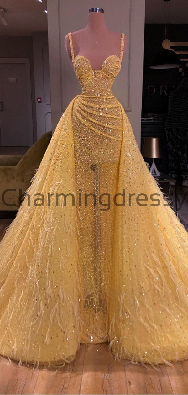 yellow glitter prom dress