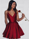 Short Simple Satin Red Blue V-neck Most Popular Prom Dresses, Fashion ...