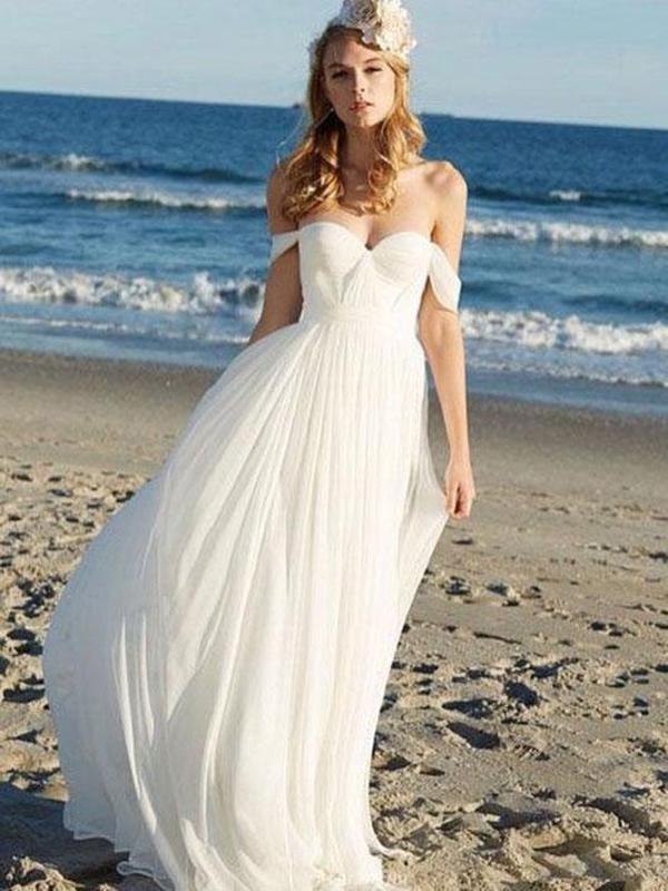 Off Shoulder Unique Casual Cheap Beach Wedding Dresses Wd312