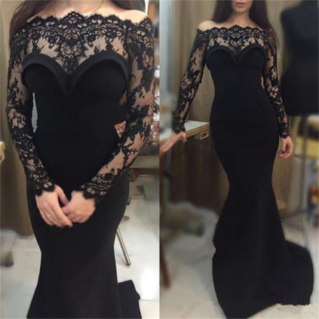 cheap long black dress with sleeves