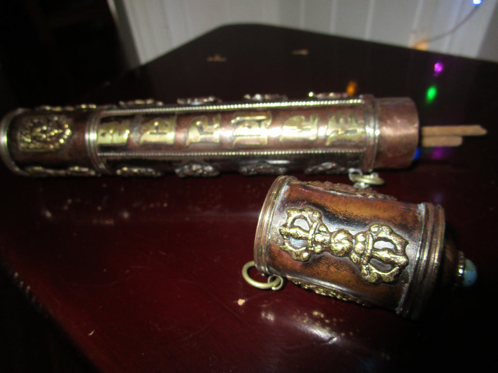 Incense Tube~Holder~container~ 8 auspicious symbols, metal, 20cm stick ...