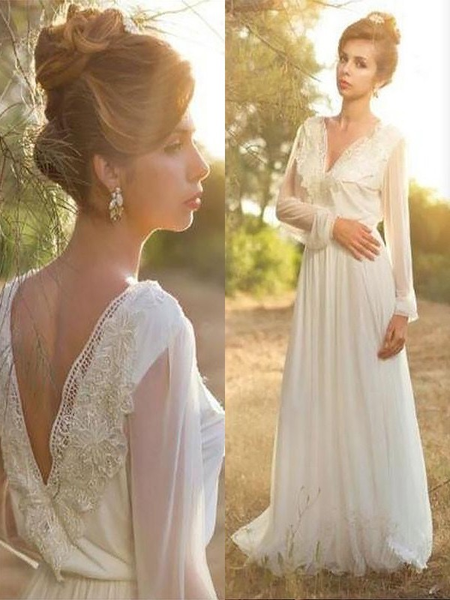 Long Sleeve Unique Casual Custom Cheap Beach Wedding Dresses Wd315