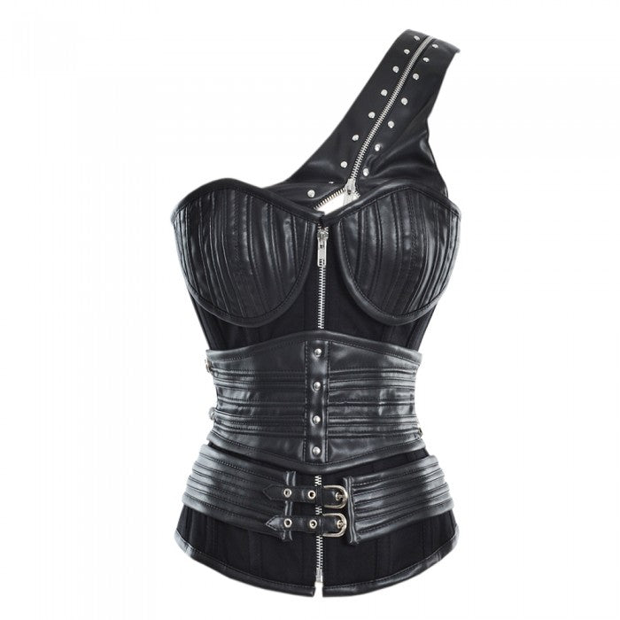 Pearce Black Gothic Corset With Shoulder Strap | Corsets Queen US-CA