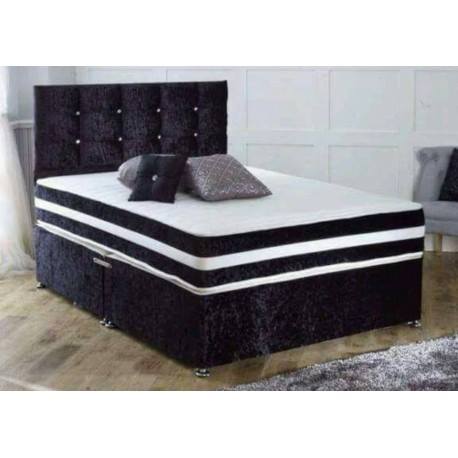 Crushed Velvet Bed Memory Ortho Divan Set With Diamante Buttoned Headboard Bedsmart