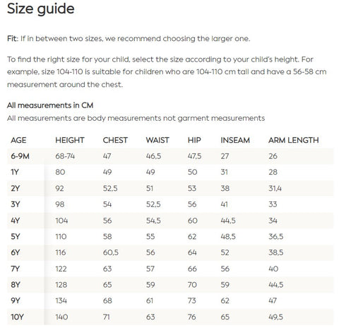 liewood size guide