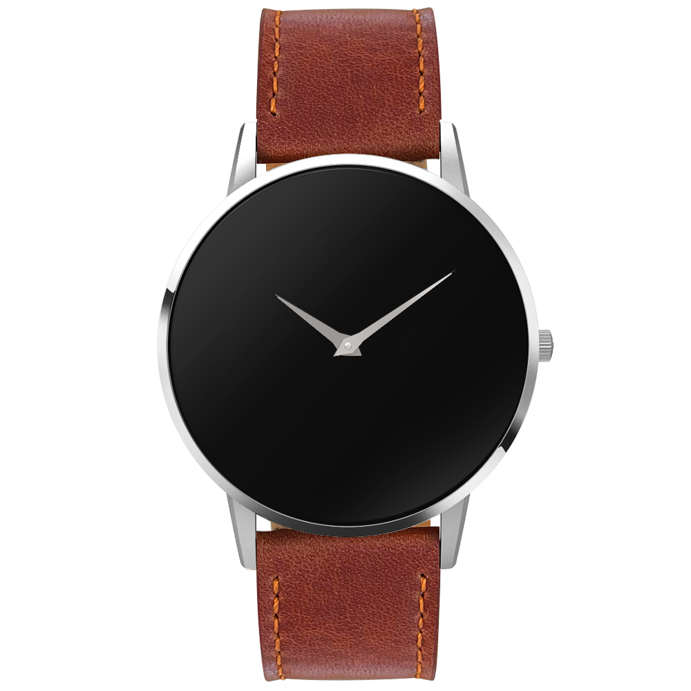 The Ares- Mens watch 45mm Brown Band Silver Case - Teleio