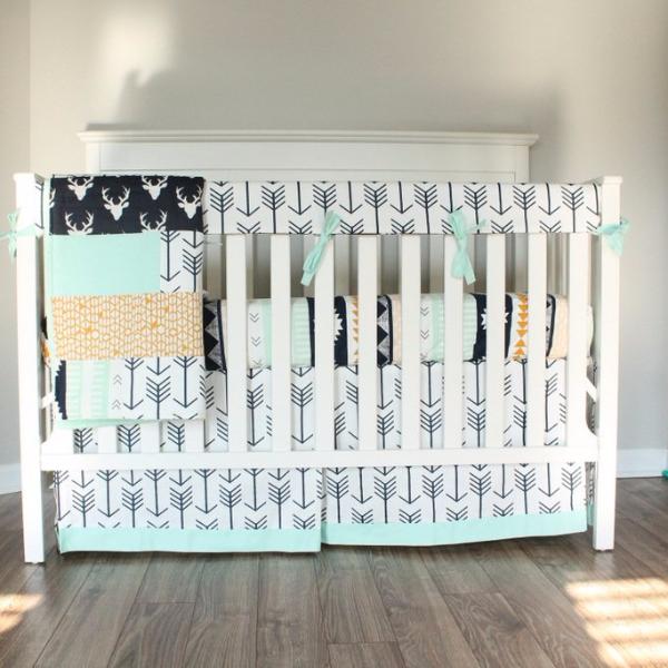 Navy And Mint Buck Boy Crib Bedding Baby Milan