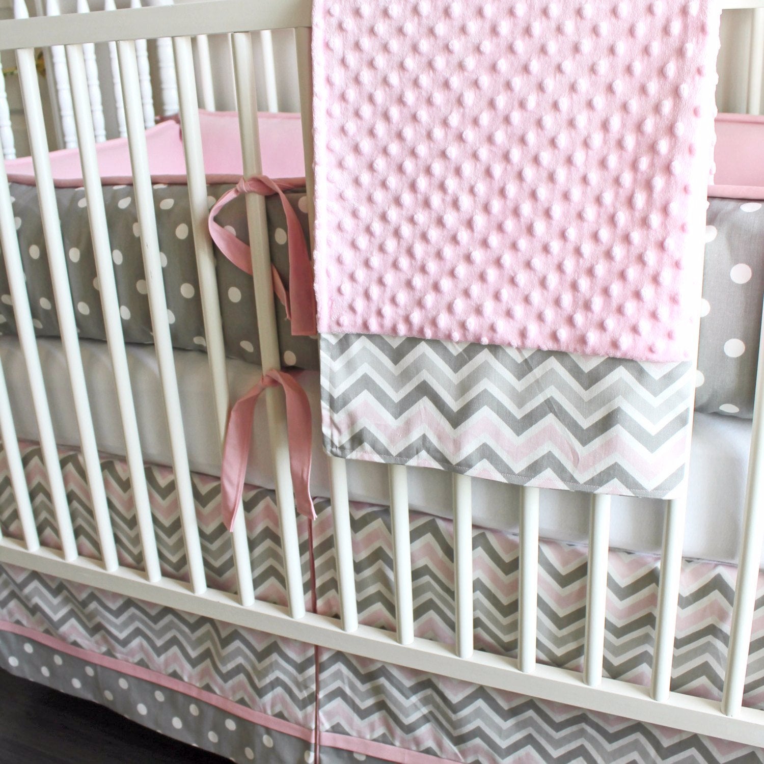 pink and gray chevron crib bedding sets