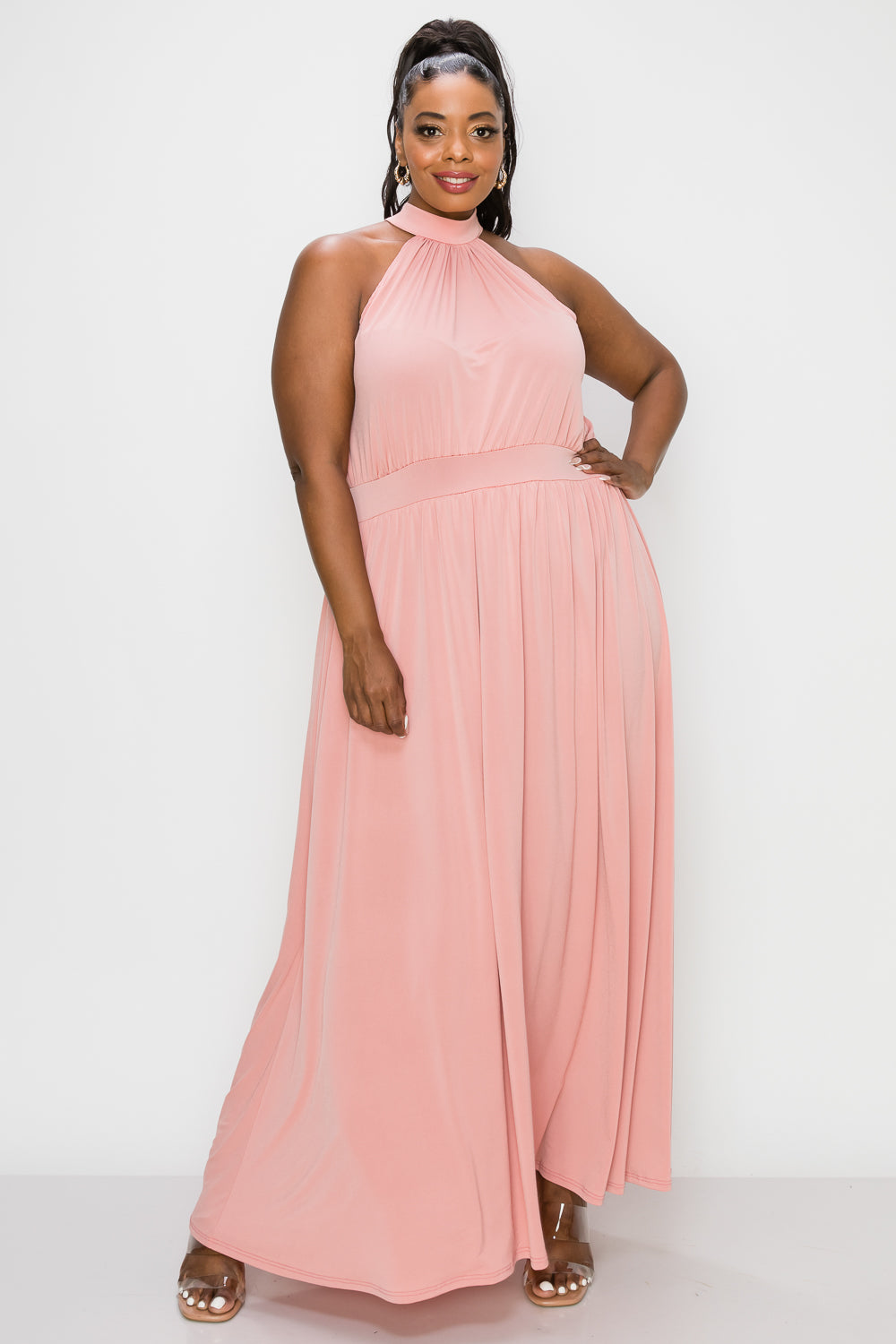 PLUS SIZE Women's Halter Neck Maxi Dress | Made in USA | 1X 2X 3X