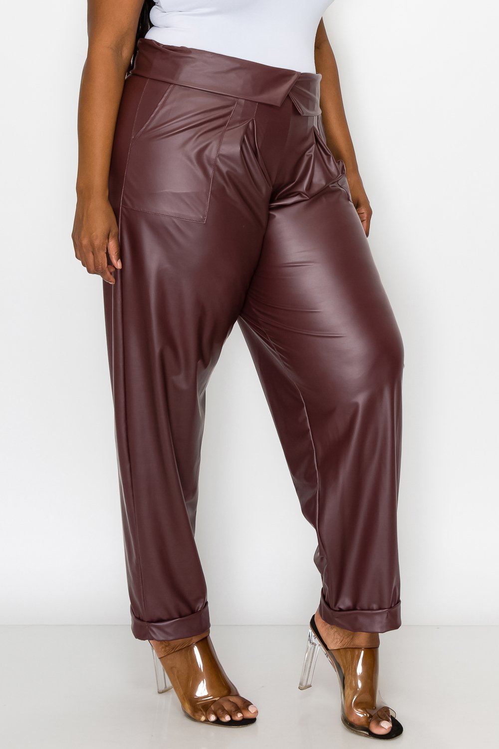 quine-cashmere-chocolate-brown-faux-leather-pant — bows & sequins