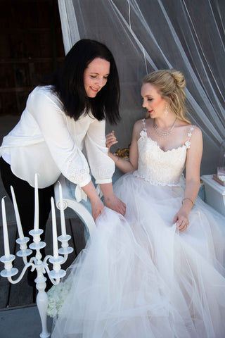 Michelle on set of her Alice in Wonderland themed styled shoot.