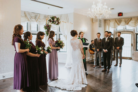 Averie MacDonald and Bled Celhyka share vows during their wedding ceremony at The Estates of Sunnybrook in Toronto, Canada.