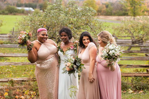 Bride and her 3 bridesmaids at a Dusty Rose wedding