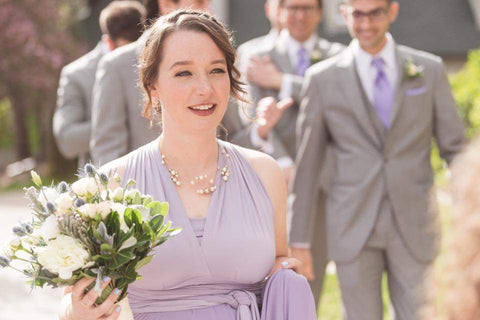 Henkaa Dusty Purple Sakura Maxi Convertible Dresses worn on bridesmaids. With Convertible Bandeau in Dusty Purple.