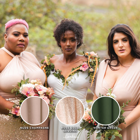 Henkaa Convertible Bridesmaid Dresses, including the Rose Gold sequin skirt