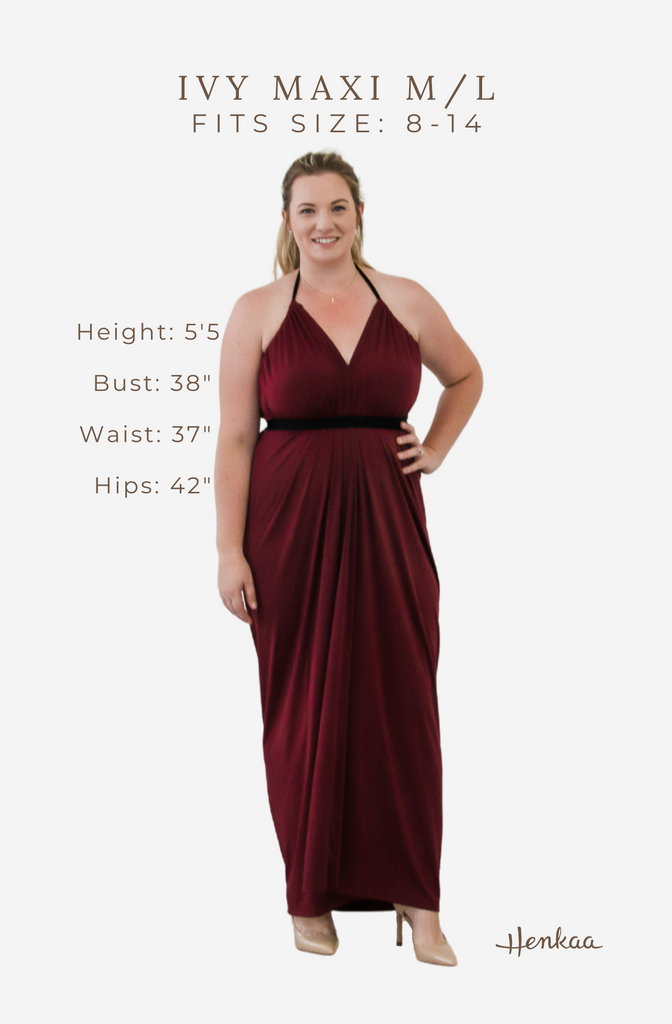 Ivy Maxi Convertible Infinity Dress Burgundy Wine M/L Measurements