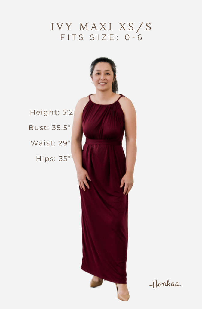 Ivy Maxi Convertible Infinity Dress Burgundy Wine XS/S Measurements