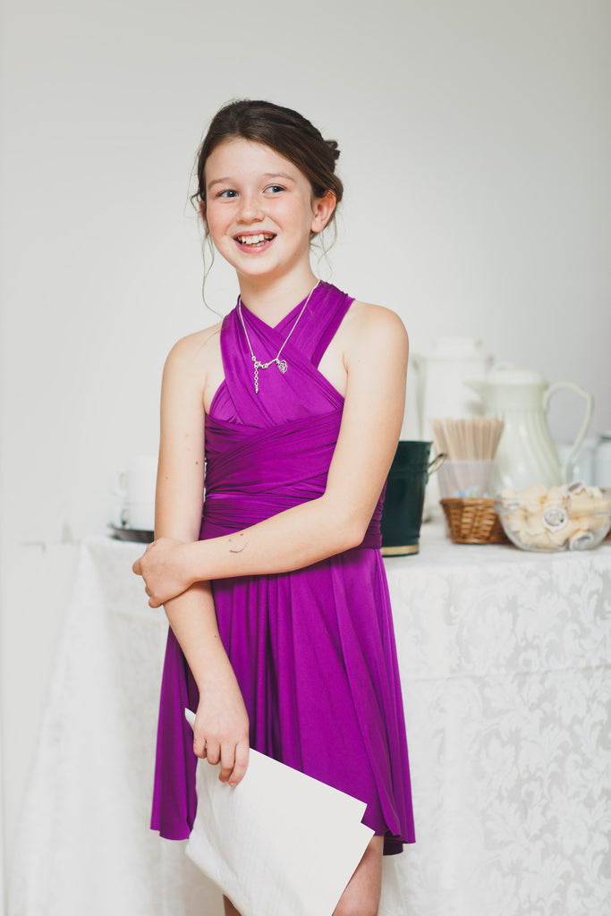 Henkaa Sakura Mini Convertible Dress in Magneta Purple - Perfect Dress for Junior Bridesmaids