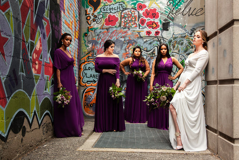 2020 Wedding Trend Report: Henkaa Plum Purple Convertible Dresses and the Iris Chiffon Convertible Wedding Dress, 80's revival for 2020 weddings
