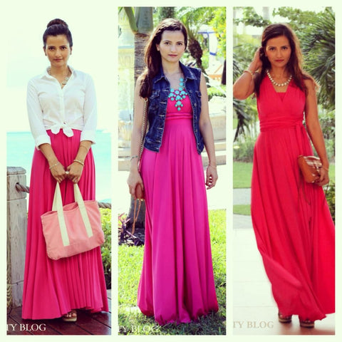 Zeba from Ella Pretty Blog wearing Henkaa's travel dress made in Canada in 3 different styles