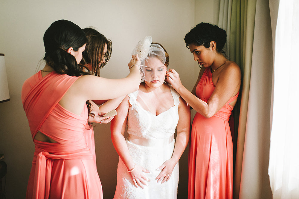 coral bridesmaid dresses - peach convertible bridesmaid dress