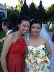 convertible dress - burnt orange gown - henkaa dress - accessorizing with necklace