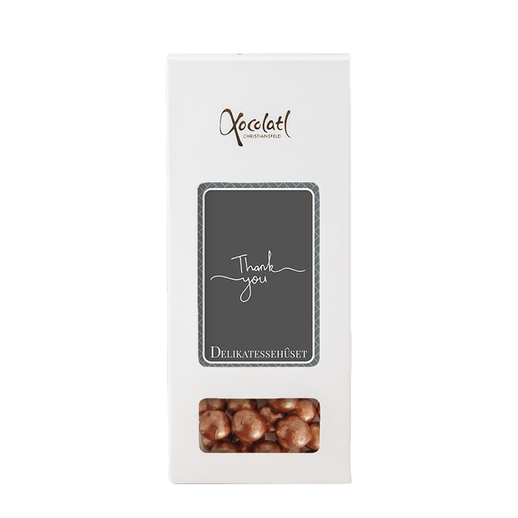 Billede af Lakridser med karamel-chokolade i æske - vælg variant - Thank you - grå
