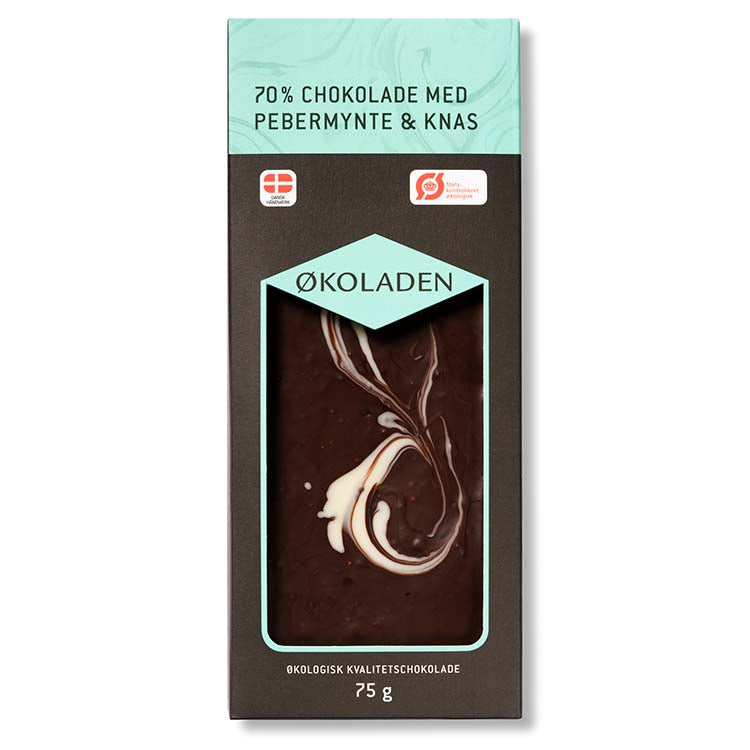 Billede af Chokoladeplade, 70 % chokolade med pebermynte og knas - Økoladen