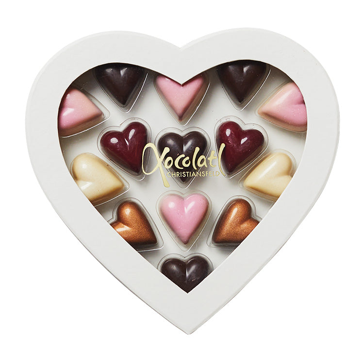 Billede af Smuk gaveæske med 14 fyldte chokoladehjerter fra Xocolatl