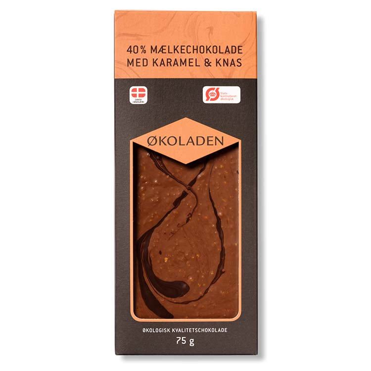 Billede af Chokoladeplade, 40 % mælkechokolade med karamel og knas - Økoladen