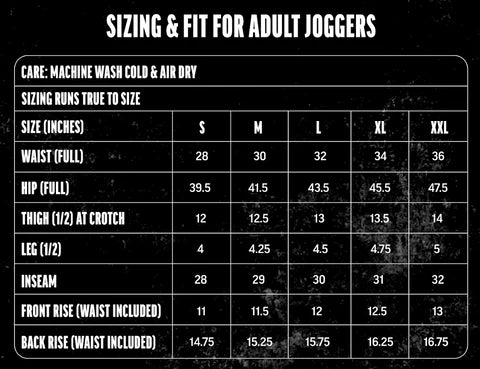 Joggers size chart