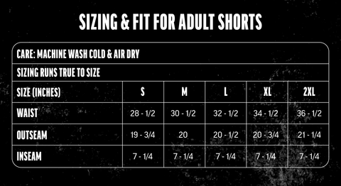 shorts size chart