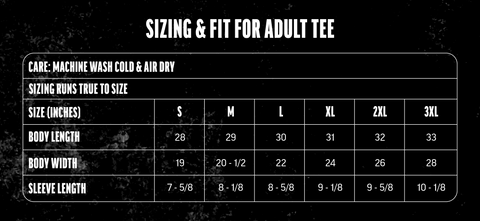 Baseball tshirt size chart