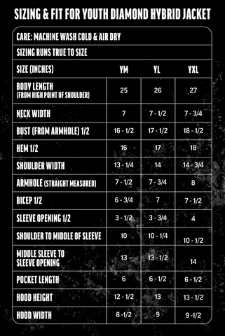 Youth Jacket Size Chart