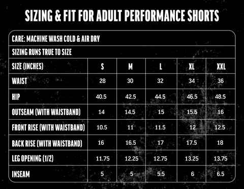 baseball shorts size chart