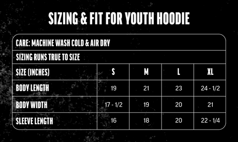 Youth Hoodie Size Chart