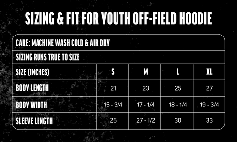 Youth Hoodie size chart