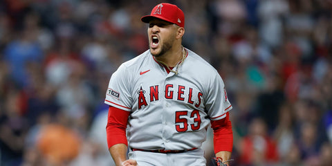 Angels closer Carlos Estevez celebrates one of his 21 saves in 2023.