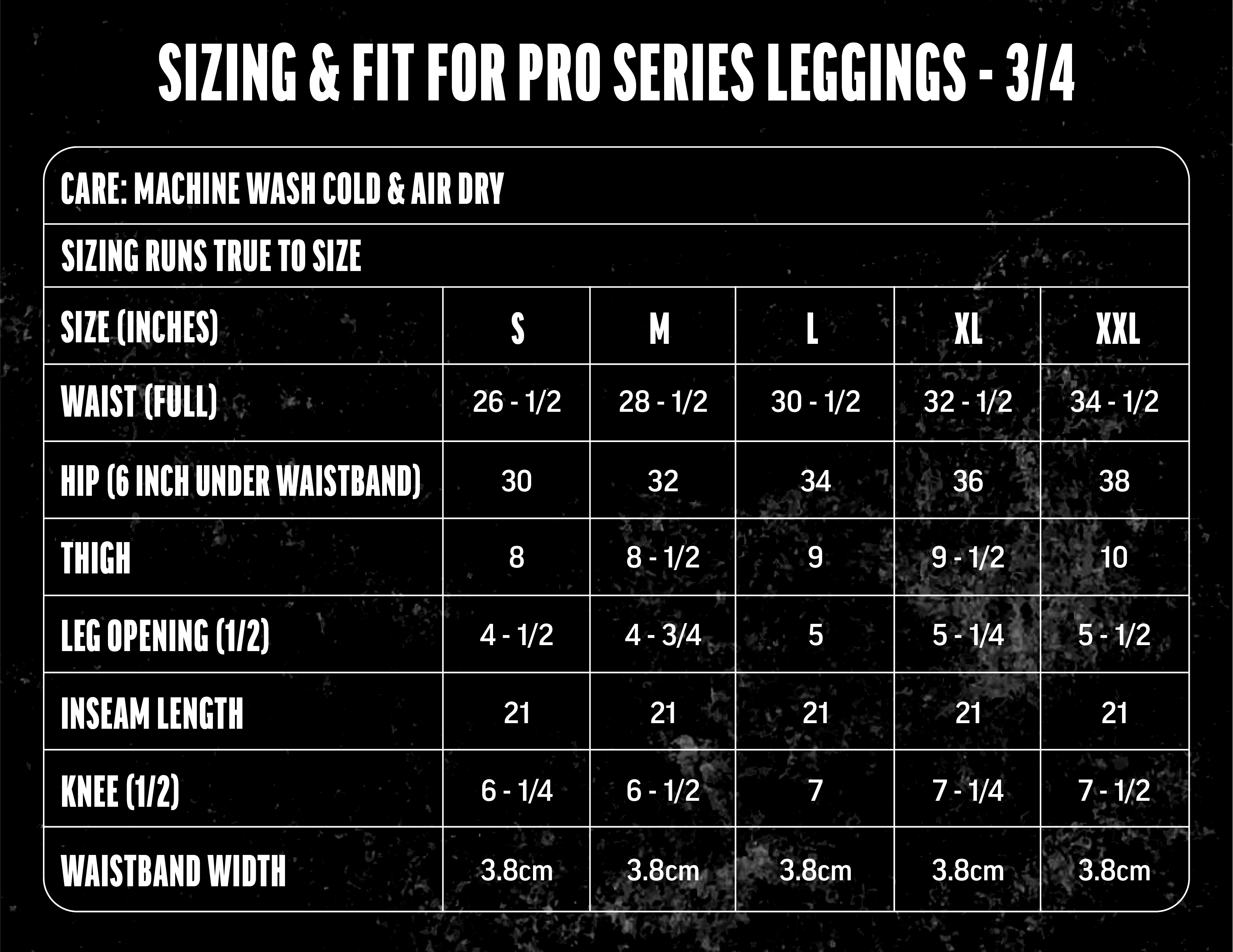 compression leggings size chart for BL101