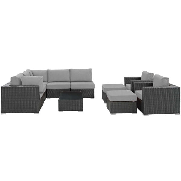 Sojourn 10 Piece Outdoor Patio Sunbrella Sectional Set by Modway