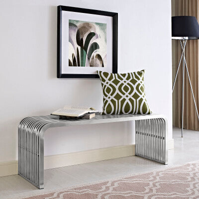 Pipe 47′ Stainless Steel Bench Silver by Modway