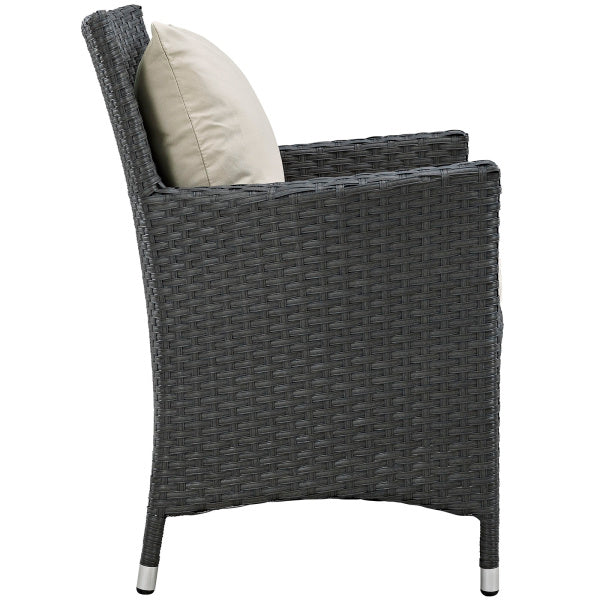Sojourn 2 Piece Outdoor Patio Sunbrella Dining Set Arm Chairs in Antique Canvas Beige by Modway