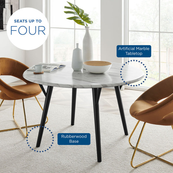 Gallant 50′ Round Performance Artificial Marble Dining Table in Black White By Modway