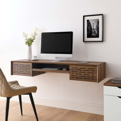 Merit 60′ Wall Mount Wood Office Desk in Walnut by Modway